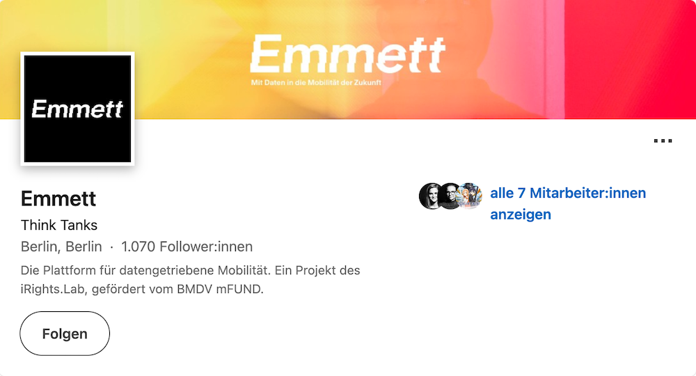 Screenshot des Emmett-Profils im Karrierenetzwerk LinkedIn