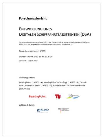 Titelblatt des Forschungsberichts zum Projekt „Digitaler Schifffahrtsassistent“, Quelle: BearingPoint