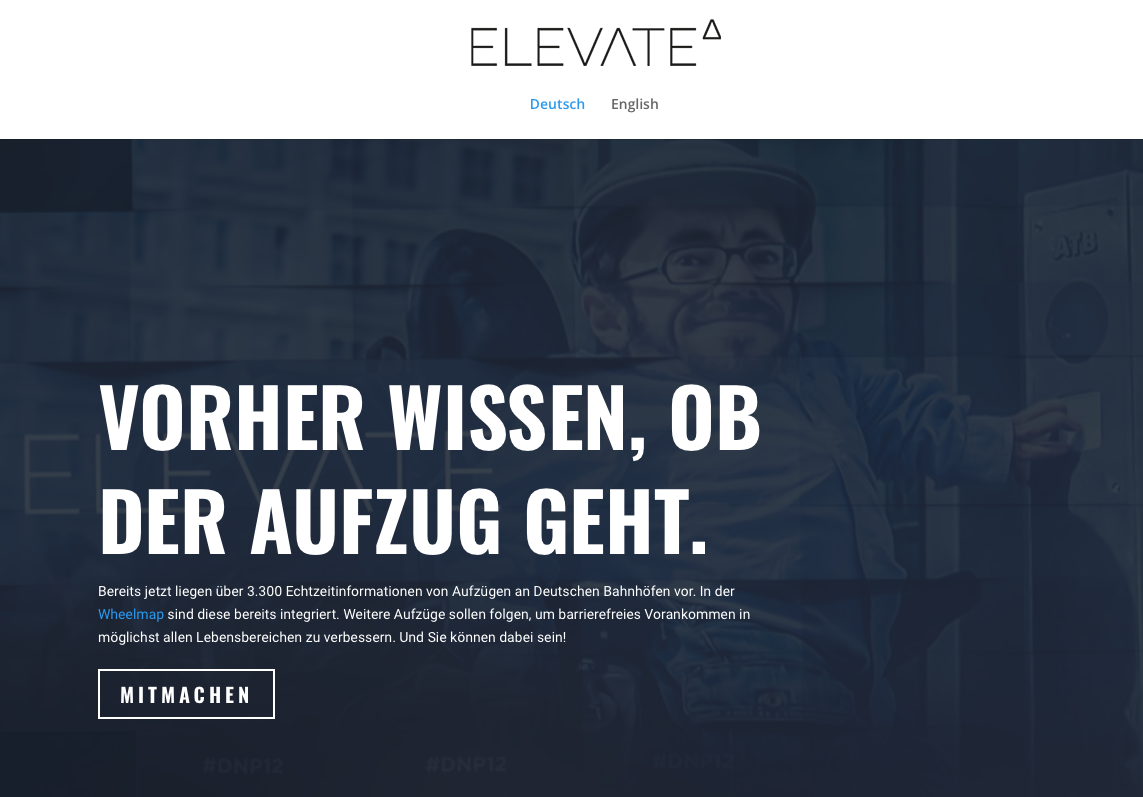 Screenshot der Website des Projekts "Elevate Delta", auf dem zu lesen ist: Vorher wissen, ob der Augzug geht.
