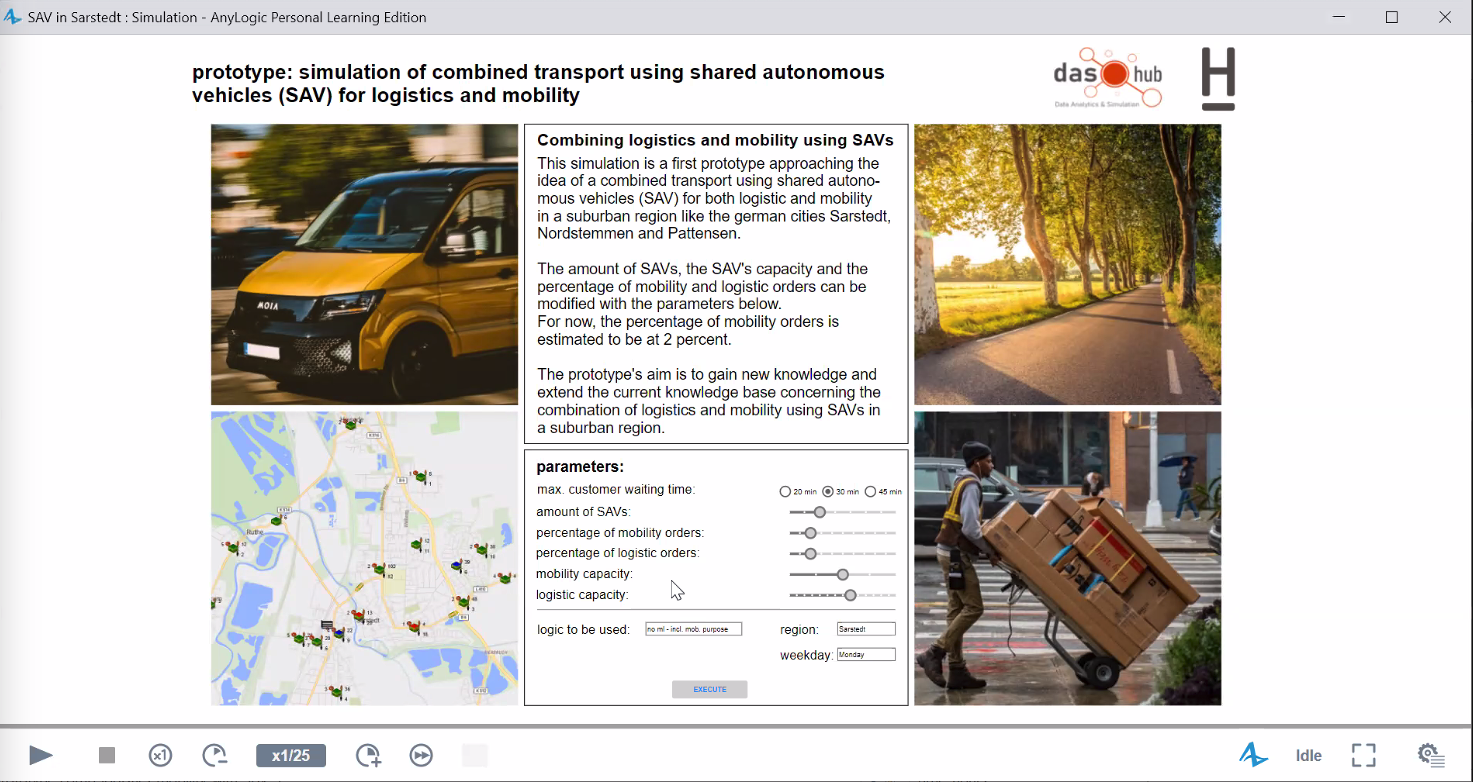 Screenshot einer Webseite mit Abbildungen und Texten zum autonom fahrenden Transportshuttle