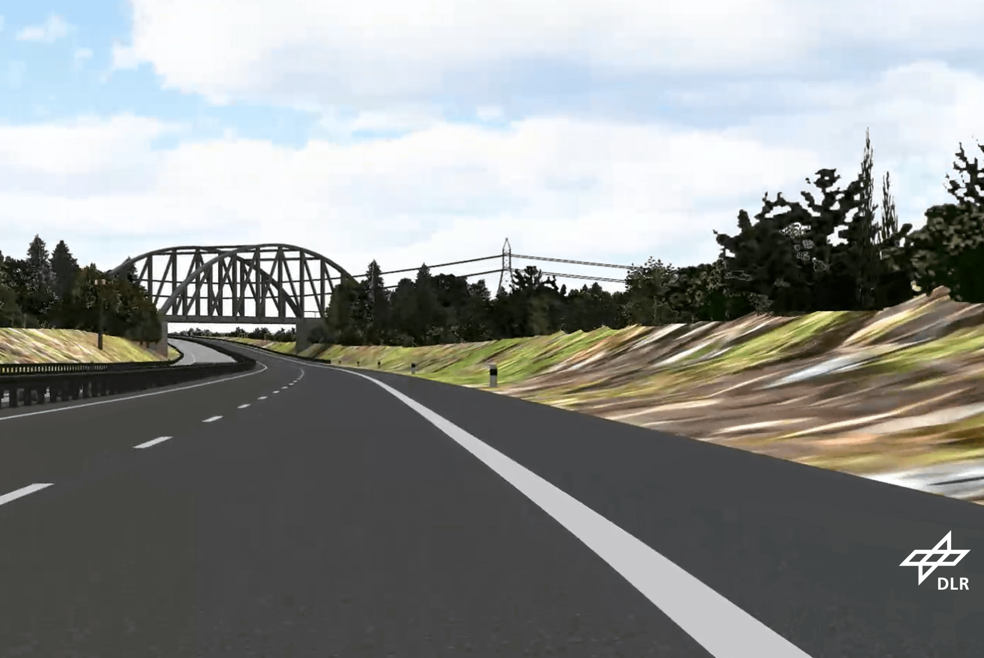 computerspiel-artige Darstellung eines Autobahnabschnitts
